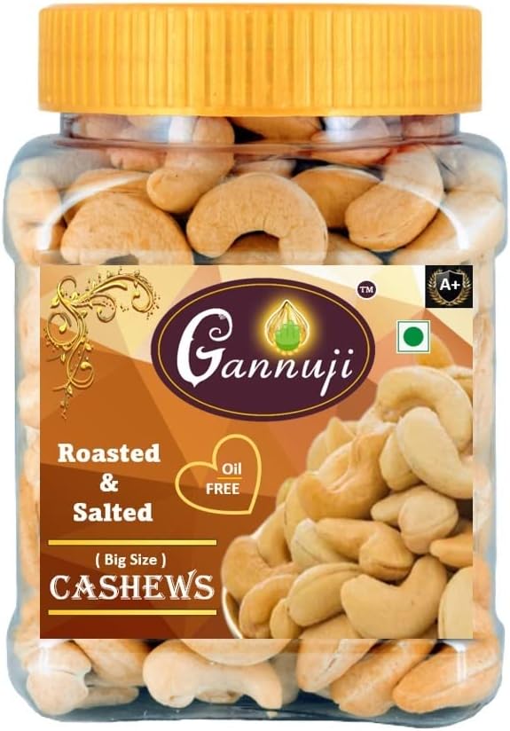 Gannuji Roasted And Salted Cashew Nuts | A+ Grade| Premium Crunchy Kaju | Oil Free Roasted Cashew (500g)