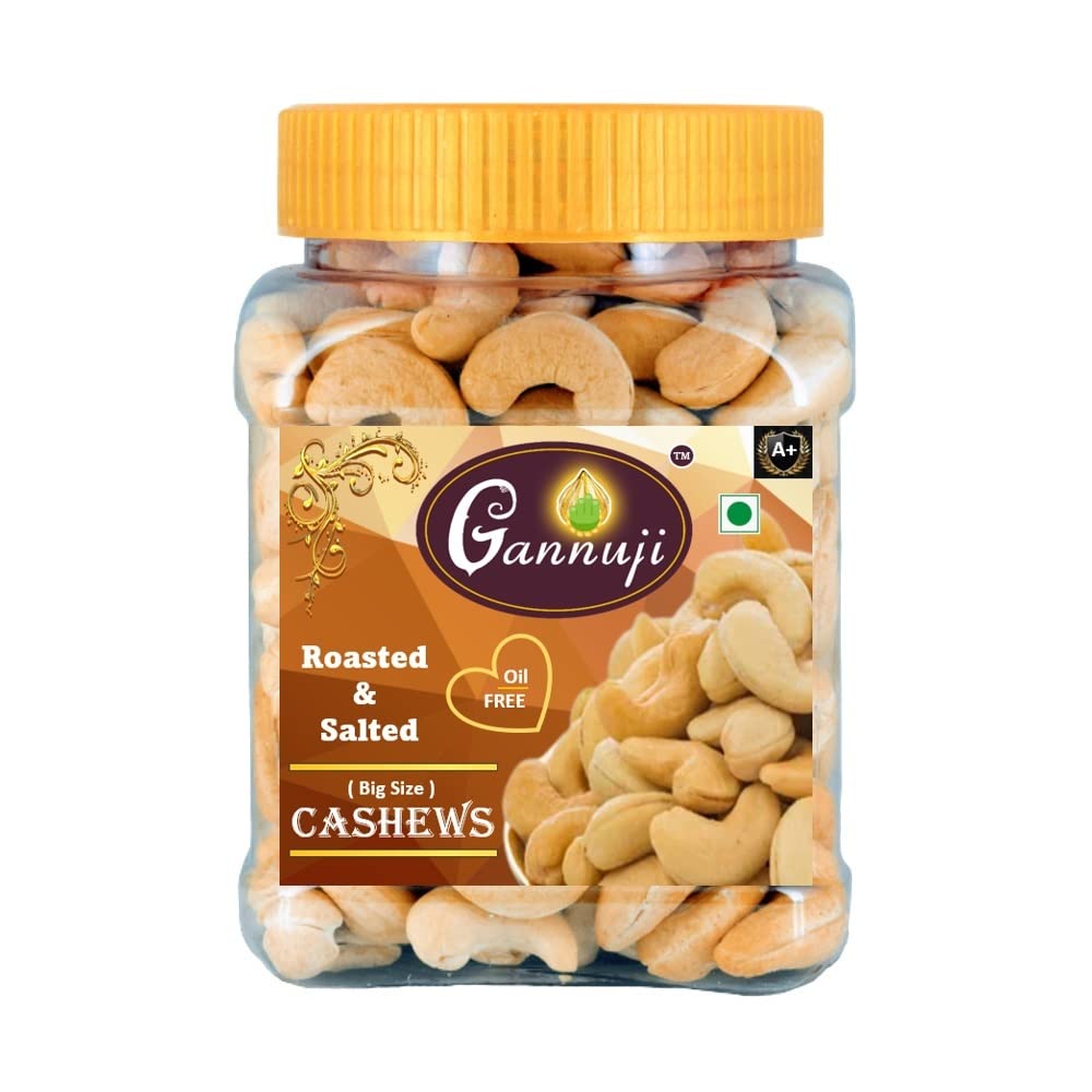 Gannuji Roasted And Salted Cashew Nuts | A+ Grade| Premium Crunchy Kaju | Oil Free Roasted Cashew (500g)