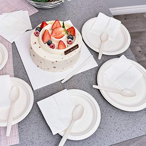 Epiqueone 350 Pc Biodegradable Paper Plate Set - Disposable, Durable Tableware - Compostable Spoons, Forks, Knives, Plates, Straws, Napkins For Parties, Camping - Microwave And Freezer Safe #TOP3