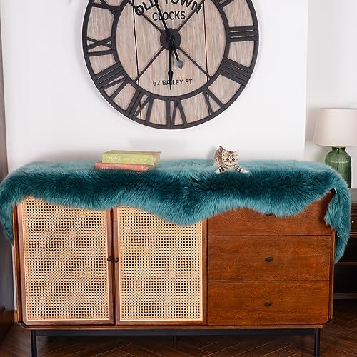 Premium Genuine Fur Sheepskin Rug Real Australia Sheepskin Natural Luxury Fluffy Lambskin Fur Area Rug Seat Covers for Kids Bedroom Sofa Chair Cover (Dark Aquamarine, Double Pelt/2ft x 6ft)