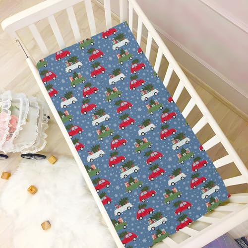 Image of Baby Crib Sheet Christmas Car Crib Mattress for Boys and Girls Playard Sheet Soft Breathable Fitted Baby Mattress Cover 52x28in