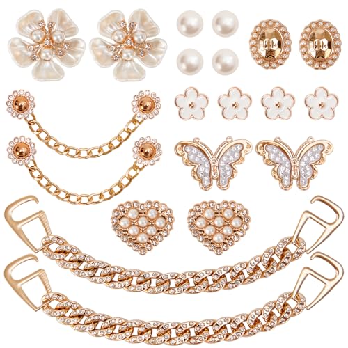 KUKUYOMY 20 Pcs Bling Shoe Charms for Women Gold Chain Accessories Girly Cute Shoe Decoration Include Pearl Rhinestone Butterfly Flower for Party Favor