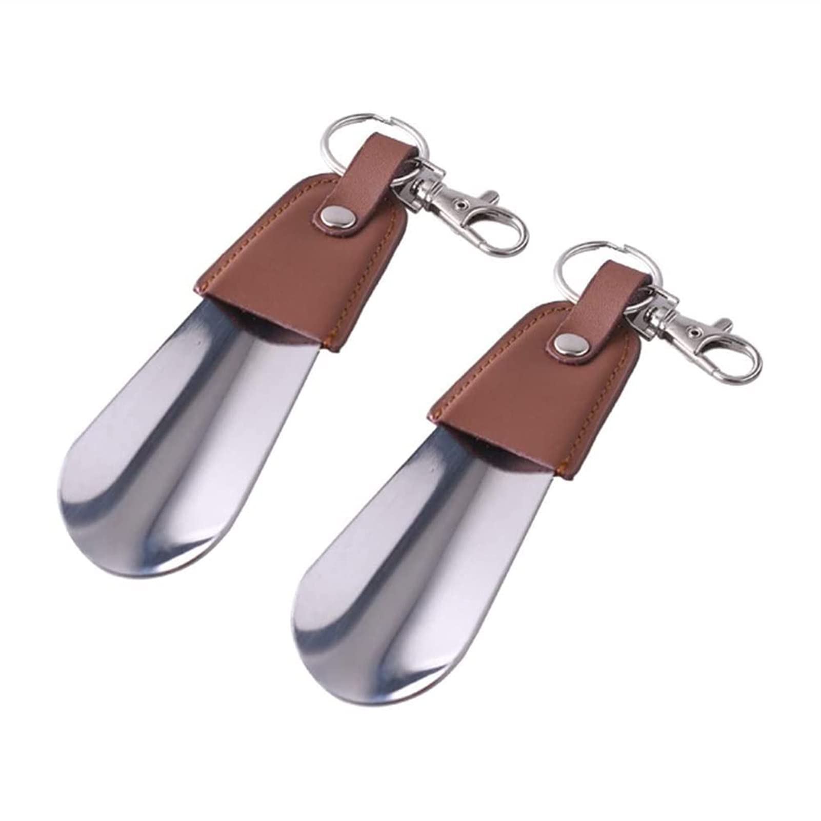 Set mit 2 Schuhlöffeln aus Metall für ältere Menschen mit Ledergriff (Farbe: Braun) (Braun)