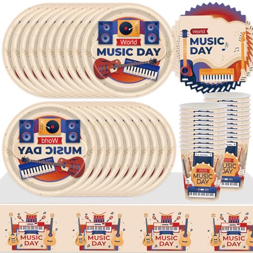 Vaisselle jetable musicale lot anti-corvée nappe assiettes serviettes tasses anniversaire