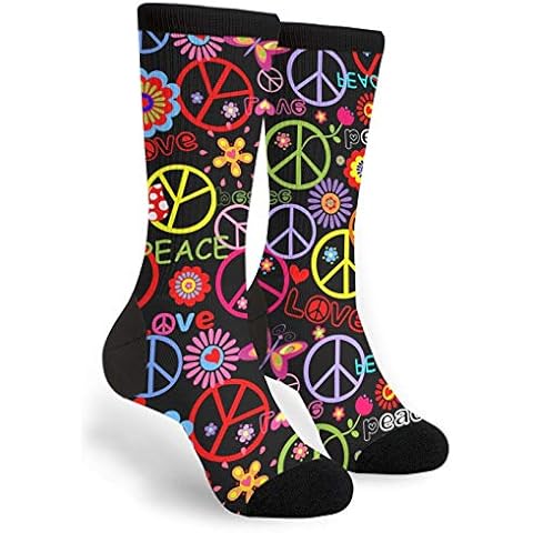Yaateeh Hippie Peace Love Symbol Crew Socks Mid Calf Dress Socks Casual Long Tube Socks For Men Women Boy Girl Cover