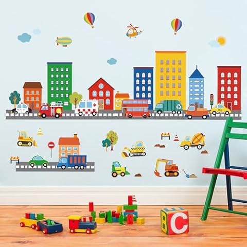 Decalmile City Construction Wall Stickers Cover