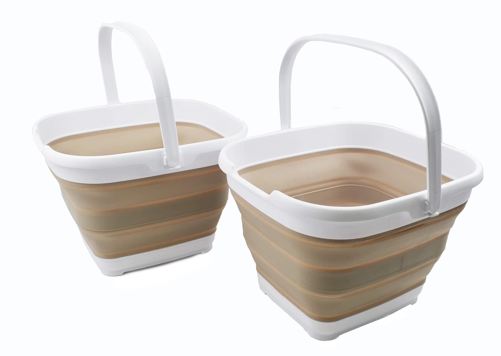 SAMMART 10L Collapsible Rectangular Handy Basket/Bucket (White/Latte (Set of 2))