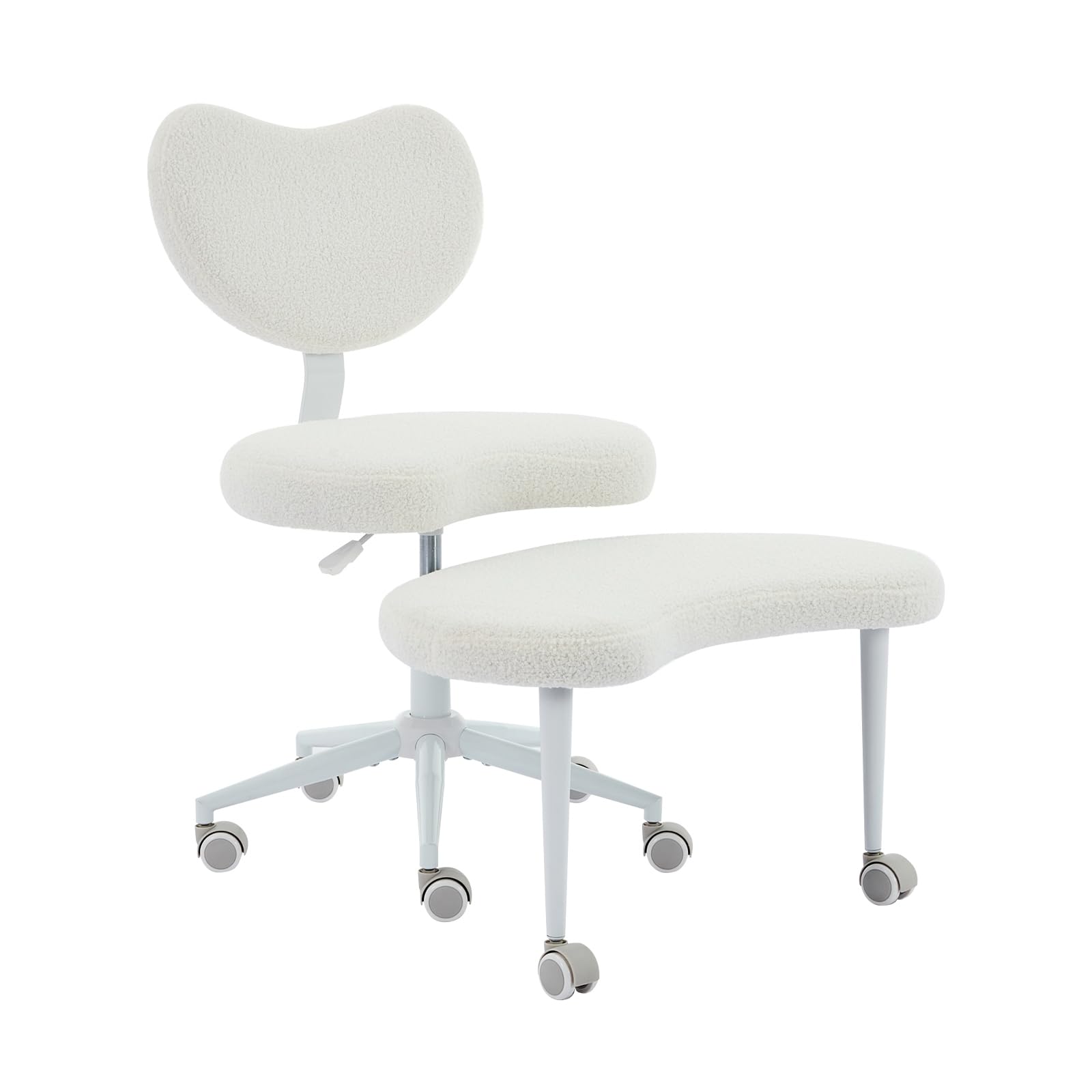 Cross Legged Office Chair for Adults, Criss Cross Office Chair with Wheels, Adjustable Meditation Chair with Lumbar Support, ADHD Desk Chair for Home Office, Ivory