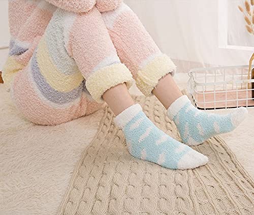 Purple Tree Cute Heart Print Fleece Socks for Women & Girls (1 Pair, Blue) - Winter, Girly, Fuzzy, Warm Socks 1