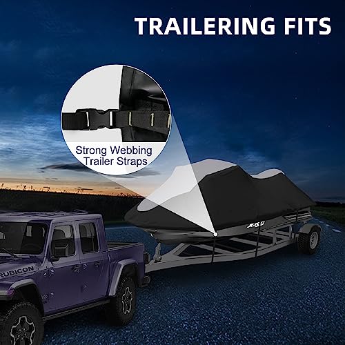 Zenicham 600D Jet Ski Cover - Trailerable Seadoo Cover, Waterproof Jetski Cover, PWC Cover Fits Seadoo, Yamaha, Jet Ski Watercraft Cover Fits from 96\"-102\" (1 seat), Gray & Black