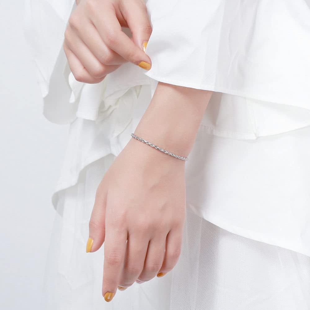 OZEO Armband Silber 925 Damen,Mode S925 Sterling Silber Armband 2,3 Mm Geflochten Verdreht Strukturierter Armreif Unisex Schickes Punk Freundschaftsarmband Schmuck Für Damen Männer Geschenk, 7 Zoll
