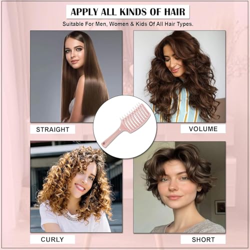 Image of OTAK Detangling Hair Brush for Women Men Kids, Curly Hair Brush Wet Dry Styling Comb, Anti Breakage Scalp Massager, Frizz Control Grooming Tool, Portable Salon Home Travel Accessory - Pink