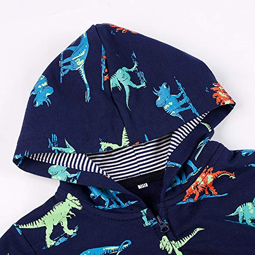 Image of Popshion Boys Toddler Cartoon Dinosaur Hoodies Jacket Cool Long Sleeve Zipper Hooded Sport Sweatshirt Coat for Kids 1-7 Years