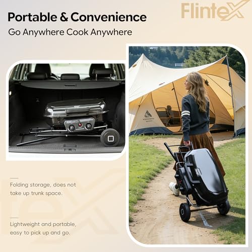 Image of Flintex Portable Propane Gas Grill, 2-Burner Foldable BBQ Grills, 2-in-1 Outdoor Camping Griddle Combo for Travel Tailgating, Black