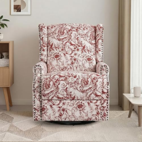 Image of Swivel Rocker Recliner Chairs Set of 2, 360 Swivel Wingback Recliner Chairs for Adults, Upholstered Glider Rocking Chair with High Back, Deep Seat for Living Romm Bedroom, Rococo Orange
