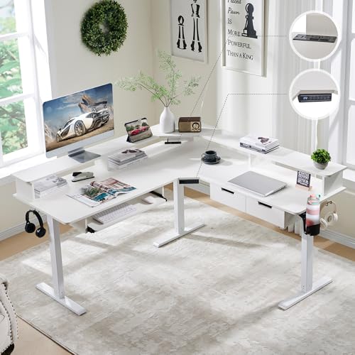Electric Standing Gaming Desk with Drawers and LED Lights - 60 inches