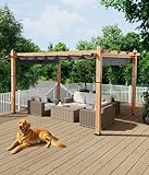GarveeLife 10 x 13 ft Wood-Grain Aluminum Pergola with Retractable Waterproof Canopy UV Protection Rust-Resistant Sturdy 4-Side Base for Patio Garden Backyard Deck (Gray)
