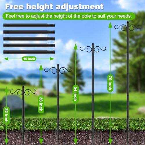 Image of RCUICA Double Shepherds Hooks for Outdoor,2 Pack 70 Inch Bird Feeder Pole with 5 Prongs Base,Heavy Duty Shepherds Hook,Suitable for Garden in Hanging Flower Basket,Lantern,Bird Nests (2 Pack 70 inch)