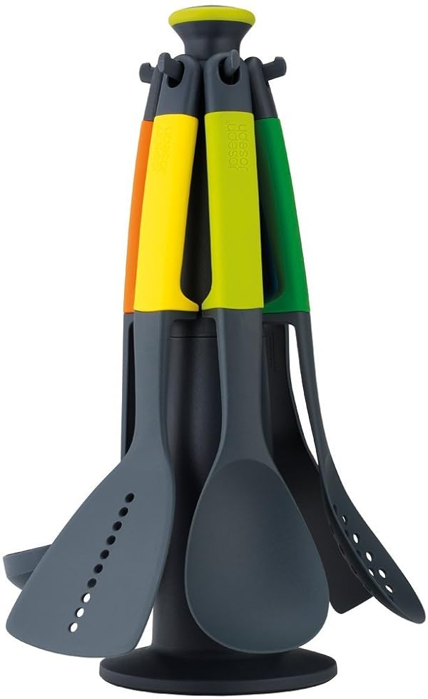 Joseph Joseph Carousel Nylon Kitchen Utensil Tool and Gadget Set with Rotating Storage Stand, 6-Piece Non Stick Tools with Ergonomic Handles, Multicolor by Joseph Joseph - Used condition - US$32.93