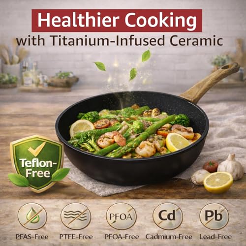 Image of Bazova 23-Piece Pots and Pans Set Non Stick,Titanium Ceramic Cookware Set Non Toxic,Long-Lasting,PFAS Free,Induction Compatible,Complete Kitchen Set with 3 Frying Pans for All Cooking needs