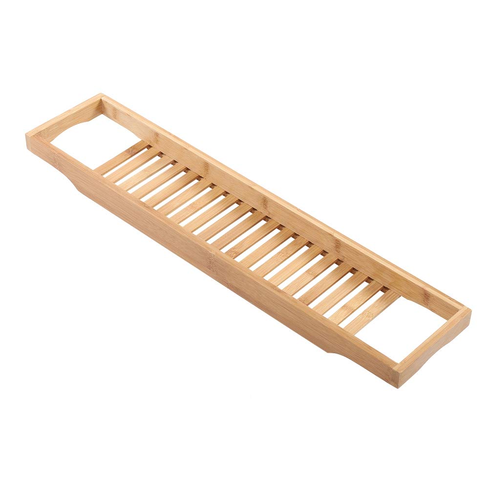 Cocoarm Wielofunkcyjna bambusowa wanna tacka na butelkę wina stojak na butelkę wannę caddy, łazienka taca wanna uchwyt na wino uniwersalny 69,4 x 15,3 x 4,8 cm wanna tacka na Caddy solidna naturalny bambus