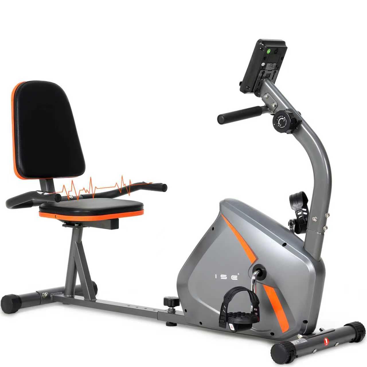 ISE Bicicleta Estática con Respaldo, 8 Niveles de Resistencia, Sensor de Pulso, Bicicleta Estática Elíptica con Soporte, para Ejercicios de Recuperación, Máx. 110 kg