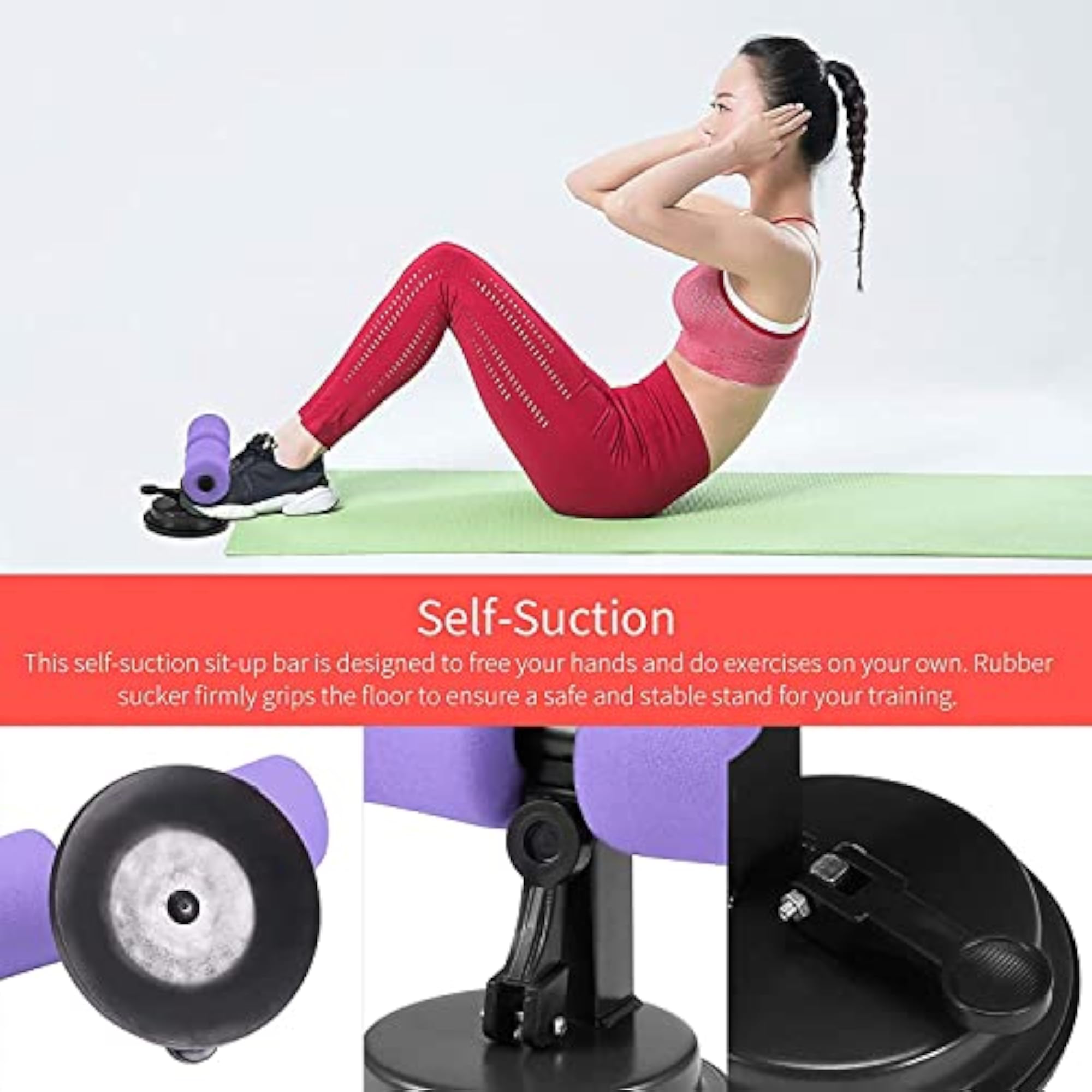 Portable Sit Up Bar for Floor, Adjustable Suction Cup
