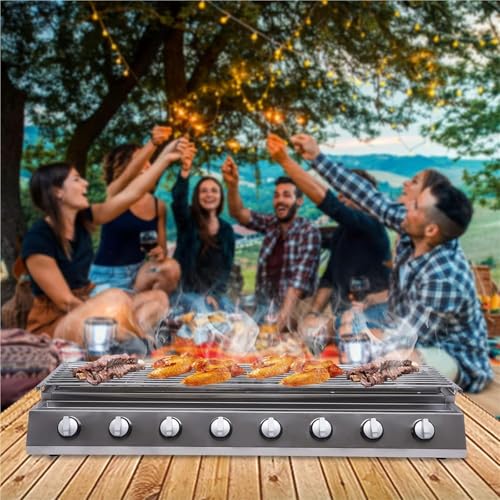 Handlowy grill gazowy z 8 palnikami, grill ze stali nierdzewnej, regulowana wysokość na imprezy, kemping i piknik, profesjonalny sprzęt do grillowania