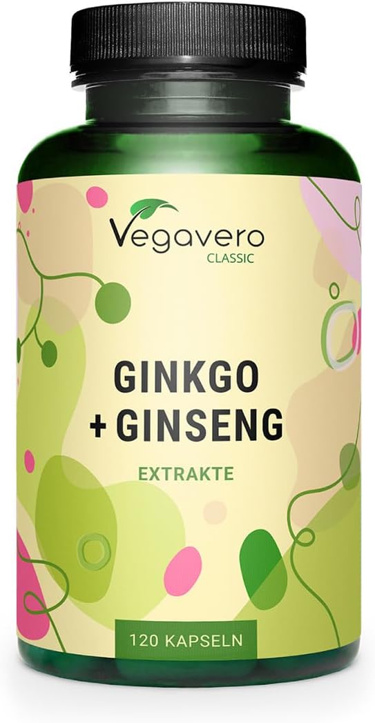 Vegavero Ginkgo Biloba 12000 mg & Panax Ginseng 2000 mg | High Strength Extracts | NO Additives, Lab-Tested | 120 Capsules (4 Month Supply) | Vegan