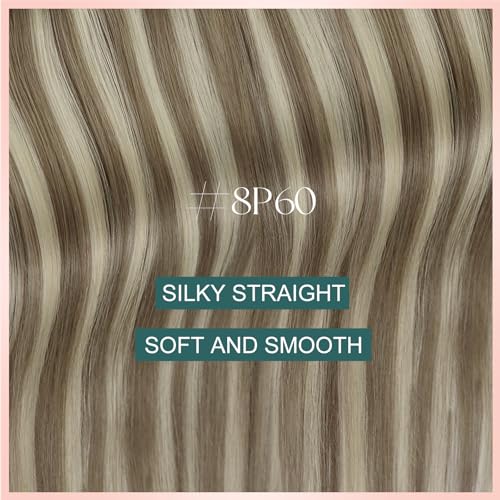 Image of Easyouth Wire Hair Extensions Highlight Invisible Wire Hair Extensions Real Human Hair Highlight Light Brown and Blonde Fish Line Hair Extension Human Hair Long Straight Hair 20 Inch 100g