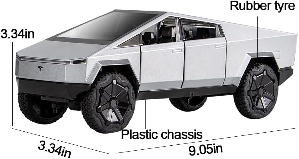 Image of SPITEN Alloy Metal Pull Back Die-cast Car 1:32 Tesla Cybertruck Diecast Metal Pullback Toy car with Openable Doors & Light, Music Boys Gifts Toys for Kids(Multicolour)