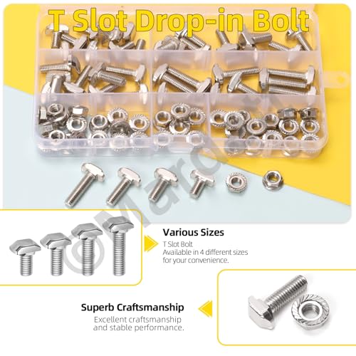 Image of 40 Sets European Standard 30 Series M6 T Slot Drop-in Bolt, M6 x 12 /16 /20 /25mm Hammer Head T-Slot Drop-in Stud Sliding Bolt Screw with Flange Nut for European 30 Series Aluminum Profile