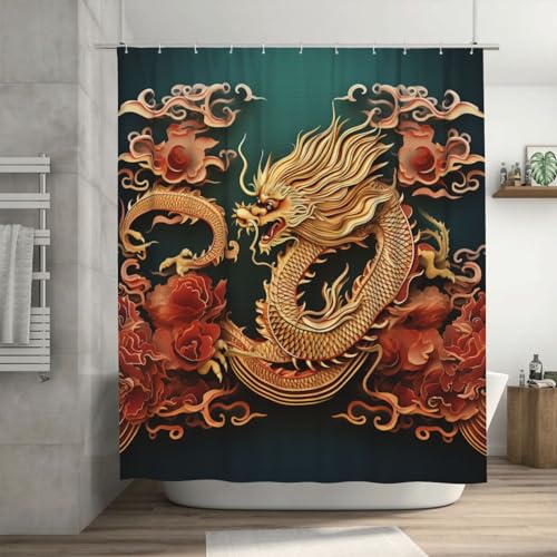 Ensemble de rideau de douche dragon chinois moderne minimaliste lavable - 7