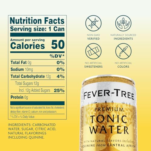 Image of Fever-Tree Tonic Water - Premium Mixer for Cocktails and Mocktails, 5.1 fl oz Cans, Pack of 8 - Naturally Sourced, Non-GMO
