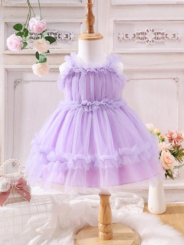 Image of Niren Enterprise Sleeveless Ruffle Sleeve Square Baby Girl Frock with Neck Boxer and net Flared | Frock Dress for Baby Girls