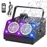 VStoy Bubble Machine with Remote & Timer, Dual Nozzle Electric Blower with 34oz Solution, 100,000+ Bubbles/Min, 6 RGB Colors (Fixed/Fade/Flash) for Wedding, DJ Stage, Party (3M Cord)