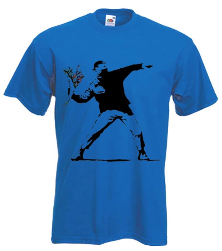 Banksy T-Shirt - Flower Thrower - Royal Blue - XL