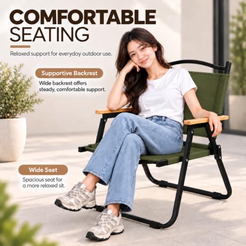 Image of STAR WORK Portable Foldable Chair Outdoor Furniture Compact Chair Aluminum with Armrests for Travel Camping, Fishing Picnic, Ultralight Low Beach Concert Camping Folding Chair (Green, Medium)