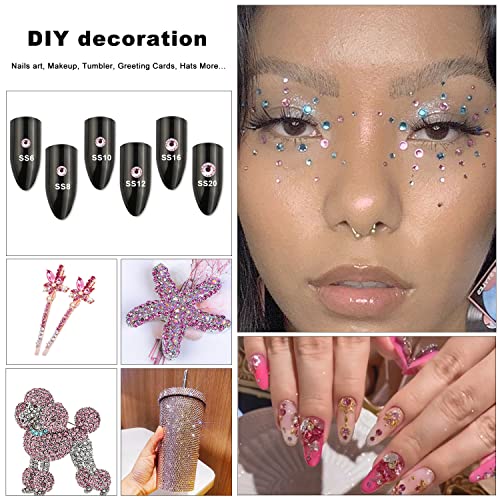 4240Pcs Flatback Pink Rhinestones Glass Crystal Gemstones For Nail Art Jewels Makeup Shiny Round With Tweezers And Picking Pen (Ss6~Ss20 Set)… #TOP4
