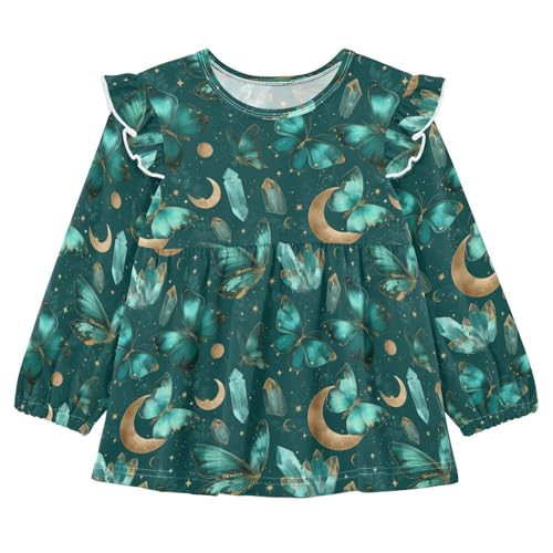 Butterflies Full Moon G Girls Shirts Cotton Long Sleeve Ruffle Toddler Tee Tops