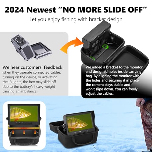Image of FishPRO Underwater Fishing Camera 7'' 1200TVL DVR-32GB w /Bracket [No Slide-Off] Ice Fishing Camera Underwater w /12pcs IR+12pcs LED, Portable Fish Finder for Lake Kayak Ice Fishing, 20m /65ft