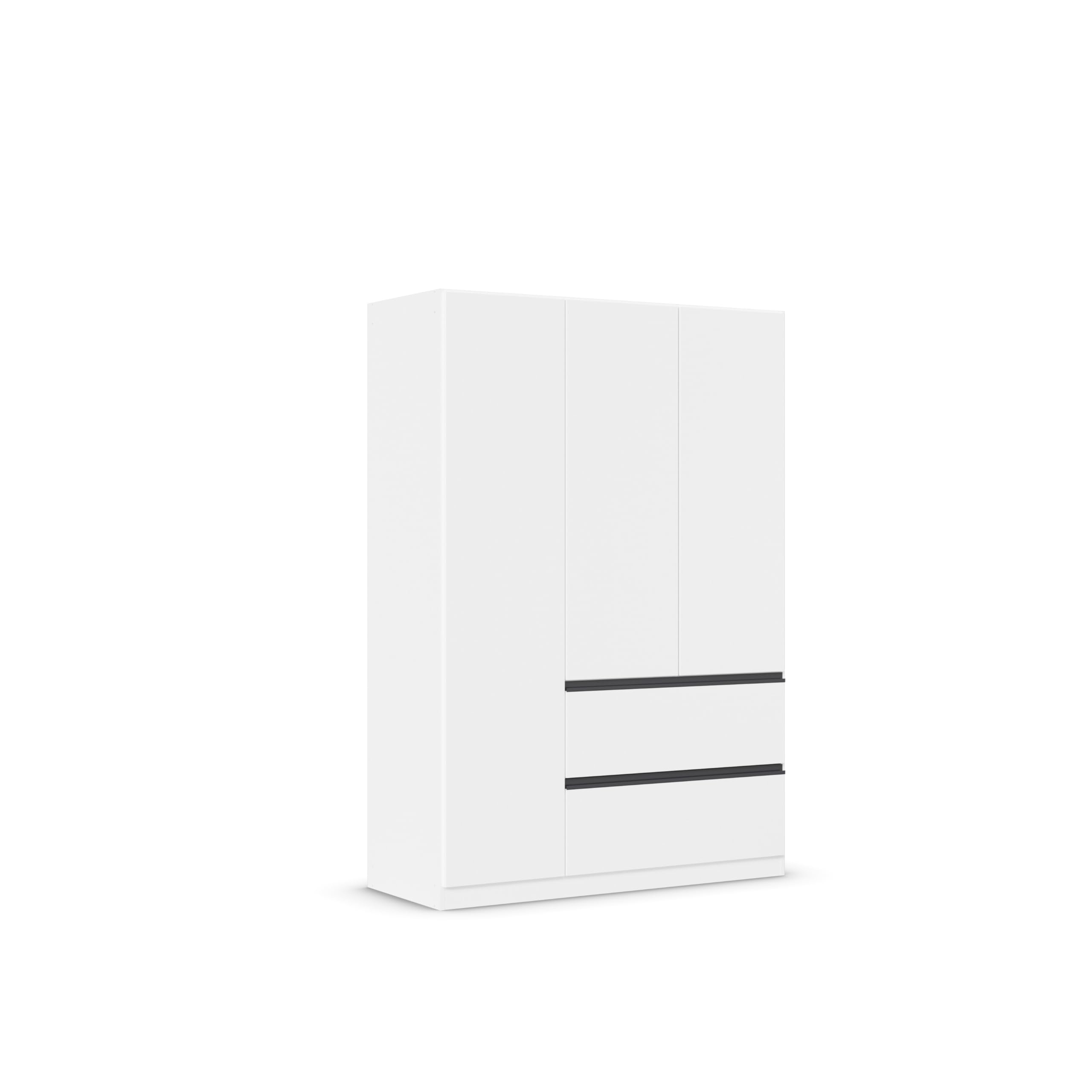 Rauch Möbel Costa, Kleiderschrank für Schlafzimmer, Kinderzimmer, Babyzimmer, Flur, Garderobe 3-türig, 2 Schubladen, Push-to-Open, Farbe Weiß, Griffprofil Grau metallic, Breite 136 cm
