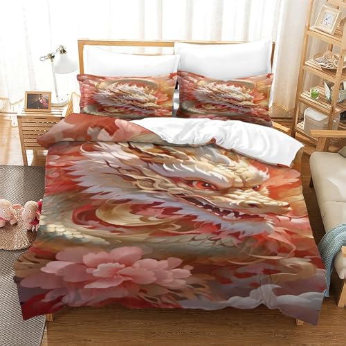 Linge de lit dragon 3D King size avec fermeture éclair cachée - 3