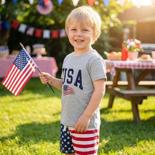 Image of Toddler Girls 4th of July T-Shirt American Flag Popsicle Print Cotton Kids Boys Independence Day Tees