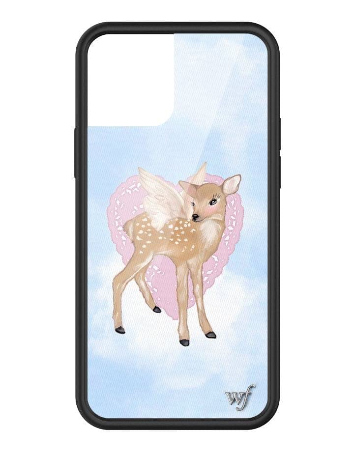 Wildflower Cases - Fawn Angel Case, Compatible with Apple iPhone 12/12 Pro | Blue, Pink, Fawn, Coquette, Lace, Trendy - Protective Black Bumper, 4ft Drop Test Certified, Women Owned Small Business