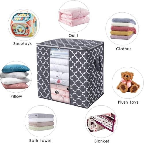 Image of RAAHII 4 piece Large dustproof transparent blanket storage bag for double bed quilt /saree packing bag /lehnga /winter clothes, pillow storage and wardrobe organizing (Blue, Pack of 4)