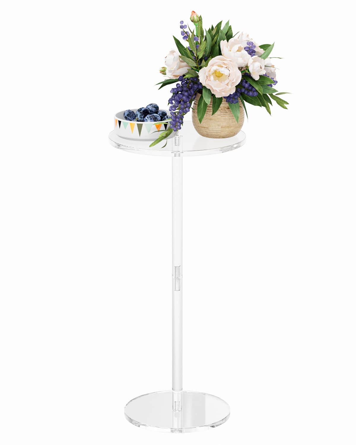 Photo 1 of KSacry Small Acrylic Drink Table for Small Spaces,Drink Side Table/End Table for Living Room, Round Acrylic Table Easy Assembly Clear Bar Table 10" L x 10" W x 21.3" 10"D x 10"W x 21.3"H Transparent