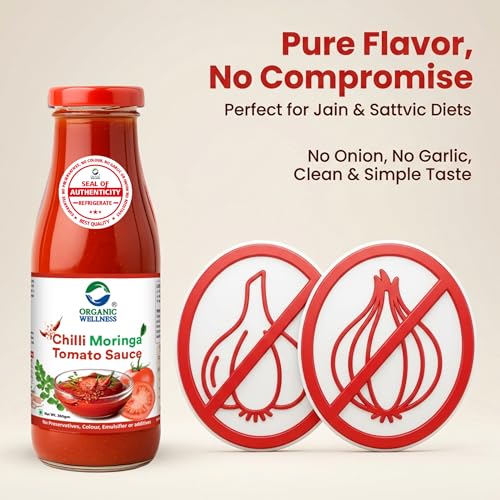 Image of Organic Wellness Moringa Tomato Red Chilli Sauce Bottle I No Added Preservatives Or Colors | All Natural Ingredients | No Onion & Garlic |100% Veg & Fresh Tomatoes Used (350 Gram - Pack Of 1)