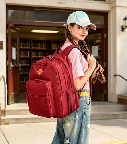 Image of abshoo Girls Solid Color Backpack For College Women Water Resistant Large School Bag (Red)