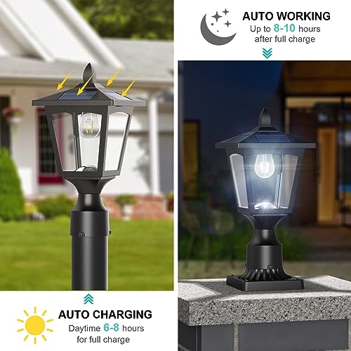 Greluna PL007 Solar Post Lights, 6000K Dusk To Dawn Solar Lamp Post Light With Pier Mount Base, Solar Post Lights Outdoor Waterproof thumb #2